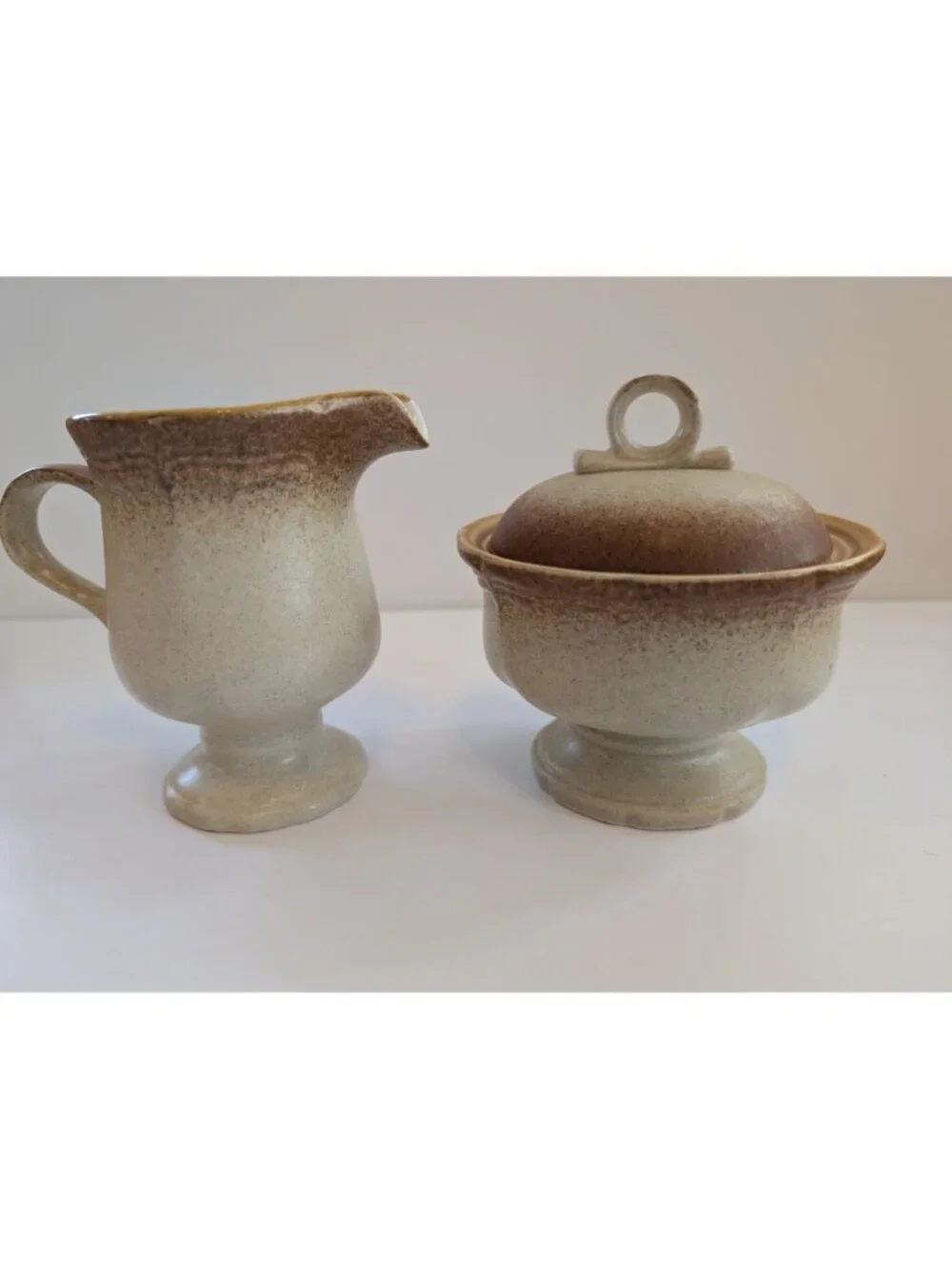 Vintage Mikasa Whole Wheat E8000 Stoneware Sugar & Creamer Set Coffee & Tea